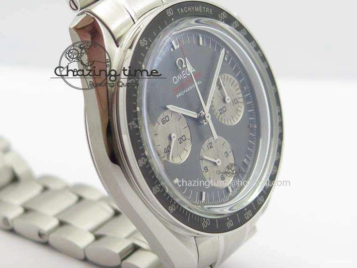0206 Modern Speedmaster Apollo XVII Gray Dial On SS Bracelet Manual Winding Chrono Movement 8223